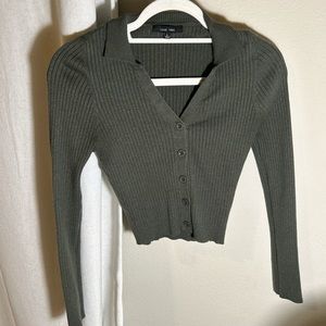 Green, crop, button down shirt.